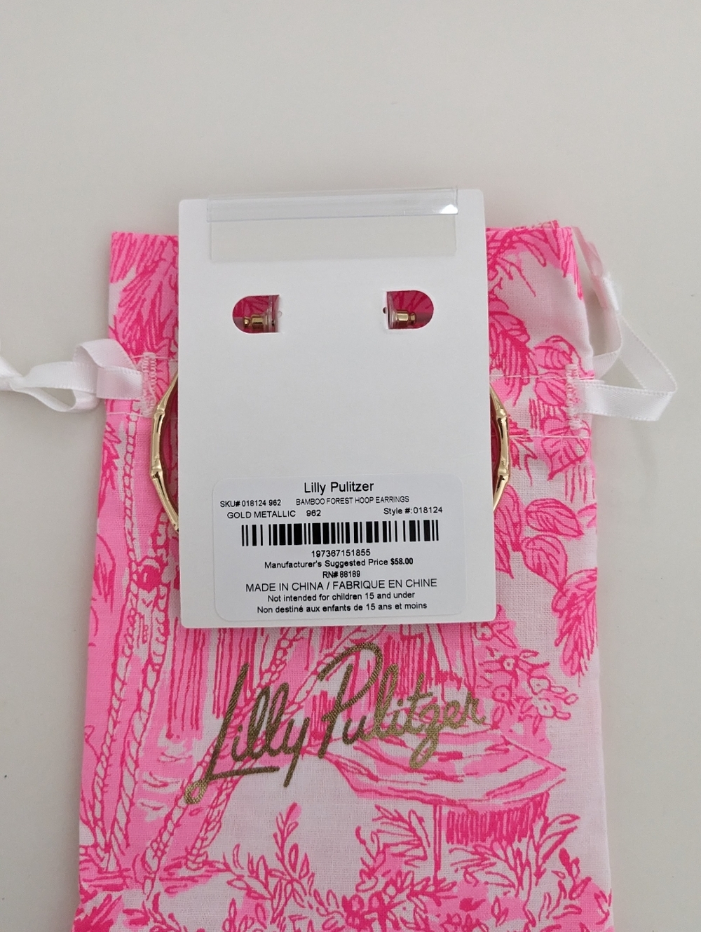 NWT! Lilly Pulitzer Bamboo Forest Hoop Earrings In Gold Metallic - Picture 6 of 10
